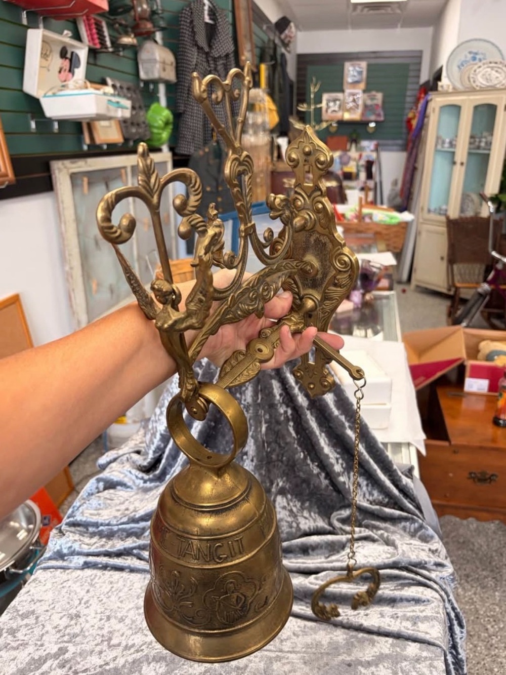 Ornate Brass Wall Bell in Antique Gold - Decorative Home Accent